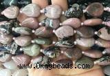 TRBS38 15 inches 13*18mm flat teardrop black veined rhodonite gemstone beads