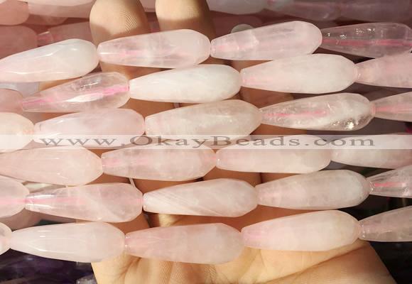 TRBS68 15 inches 10*30mm faceted teardrop rose quartz beads wholesale