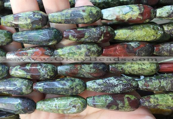 TRBS78 15 inches 10*30mm faceted teardrop dragon blood jasper beads wholesale