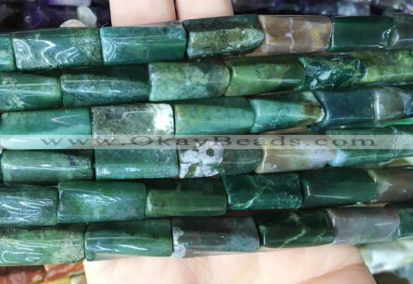 TWBS09 15 inches 9*20mm twist column moss agate gemstone beads