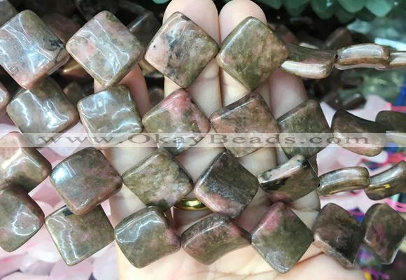 TWBS94 15 inches 16mm twist diamond black veined rhodonite beads wholesale